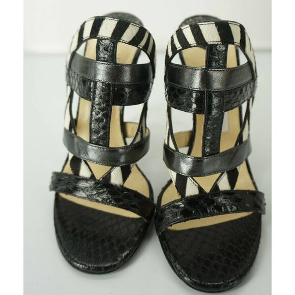 Jimmy Choo Black Multi Leather Vanisa Strappy Slide Sandals Size 37 Heel Mule - Picture 13 of 13